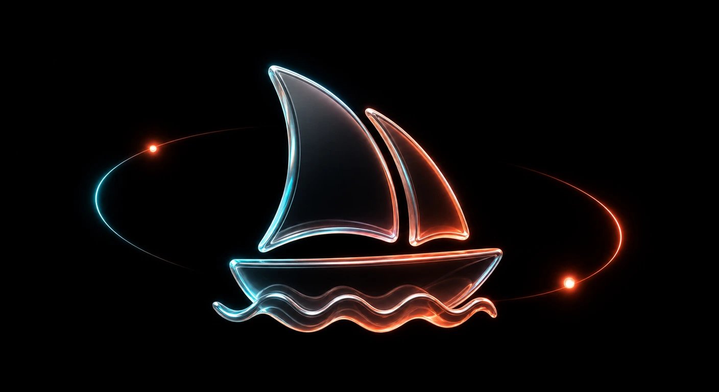 Glass Midjourney sailboat symbol with warm light
