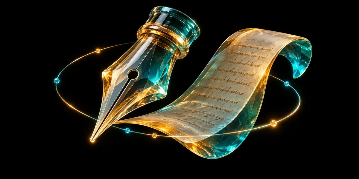 Glass pen nib and manuscript page