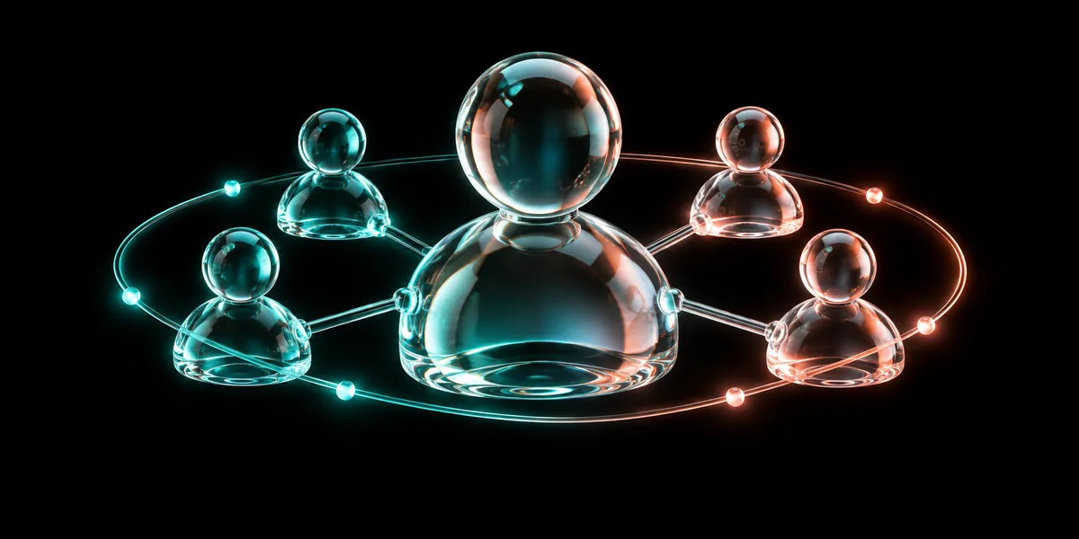 Glass person silhouette and connected audience nodes