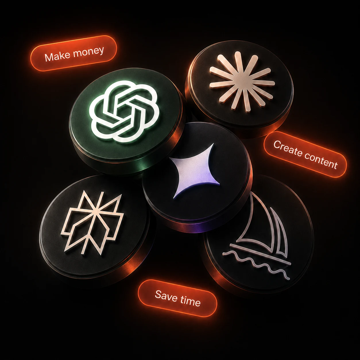 AI tools grouped around practical goals: make money, create content and save time